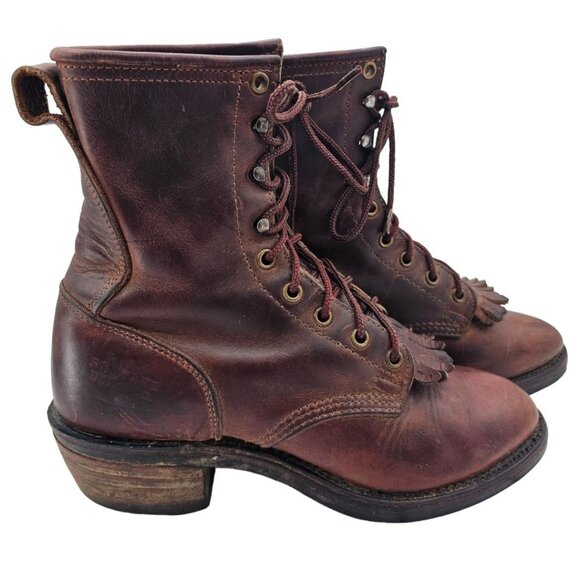 Justin Boots Shoes - Justin Womens 7.5 Distressed Leather Fringe Lace Up Boots